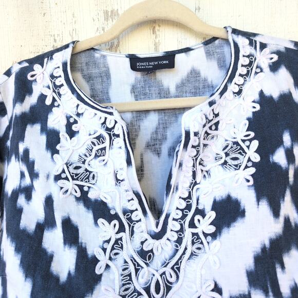 Jones New York 100% Linen Ikat Coastal Beachy Boho Tunic Women's Large - Picture 2 of 10